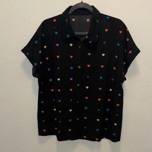 SHEIN Black Blouse with Colorful Heart Pattern